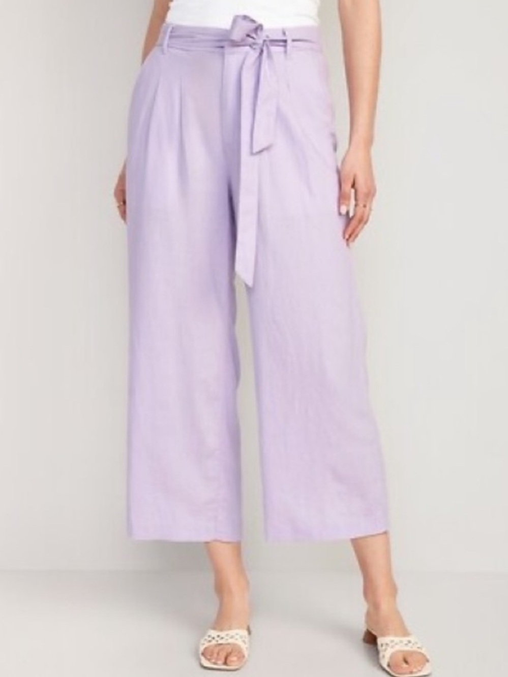 Old Navy High Rise Wide Leg Cropped Linen Blend Pants-Belt-Lavender-Small Petite